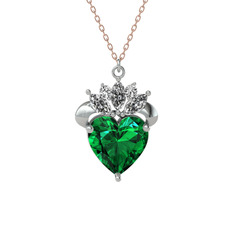 Kraliyet Kalp Kolye - Yeşil kuvars ve swarovski 18 ayar beyaz altın kolye (40 cm rose altın rolo zincir) #1m1ey4g