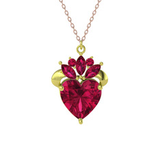 Rodolit garnet 925 ayar altın kaplama gümüş kolye (40 cm rose altın rolo zincir)