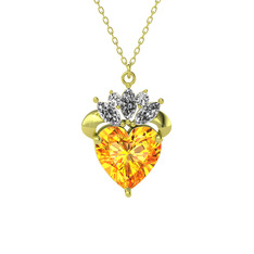 Sitrin ve swarovski 14 ayar altın kolye (40 cm gümüş rolo zincir)