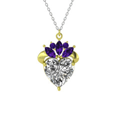 Kraliyet Kalp Kolye - Swarovski ve ametist 14 ayar altın kolye (40 cm gümüş rolo zincir) #1n1a9ru