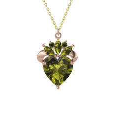 Kraliyet Kalp Kolye - Peridot 18 ayar rose altın kolye (40 cm altın rolo zincir) #1n2bl44