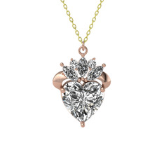 Kraliyet Kalp Kolye - Swarovski ve beyaz zirkon 18 ayar rose altın kolye (40 cm gümüş rolo zincir) #1nuhwb1