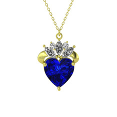 Kraliyet Kalp Kolye - Lab safir ve swarovski 8 ayar altın kolye (40 cm altın rolo zincir) #1o2vfzb