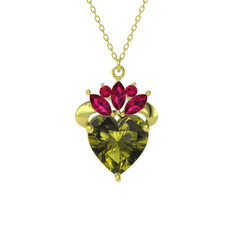 Peridot ve rodolit garnet 925 ayar altın kaplama gümüş kolye (40 cm altın rolo zincir)