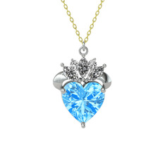 Kraliyet Kalp Kolye - Akuamarin ve swarovski 18 ayar beyaz altın kolye (40 cm altın rolo zincir) #1ok25f4