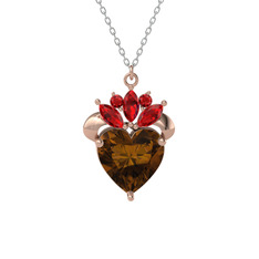 Dumanlı kuvars ve garnet 14 ayar rose altın kolye (40 cm beyaz altın rolo zincir)