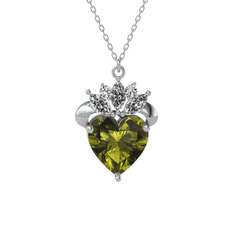Peridot ve beyaz zirkon 18 ayar beyaz altın kolye (40 cm beyaz altın rolo zincir)