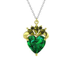 Kraliyet Kalp Kolye - Yeşil kuvars ve peridot 8 ayar altın kolye (40 cm beyaz altın rolo zincir) #1opgbtj