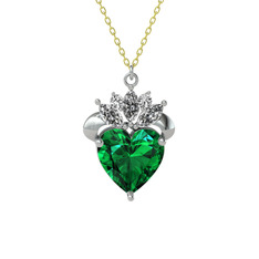 Kraliyet Kalp Kolye - Yeşil kuvars ve swarovski 18 ayar beyaz altın kolye (40 cm gümüş rolo zincir) #1oq0avd