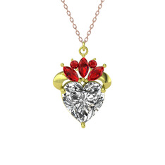 Kraliyet Kalp Kolye - Swarovski ve garnet 8 ayar altın kolye (40 cm rose altın rolo zincir) #1osaoi8