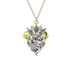 Kraliyet Kalp Kolye - Beyaz zirkon ve swarovski 14 ayar altın kolye (40 cm gümüş rolo zincir) #1ou91kn