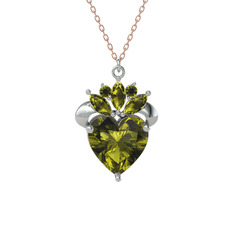 Peridot 18 ayar beyaz altın kolye (40 cm rose altın rolo zincir)