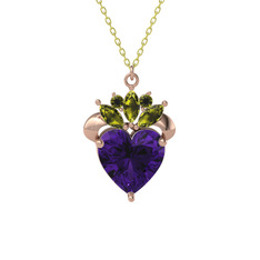 Ametist ve peridot 18 ayar rose altın kolye (40 cm altın rolo zincir)