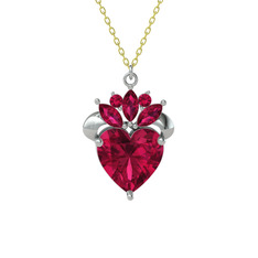 Kraliyet Kalp Kolye - Rodolit garnet 18 ayar beyaz altın kolye (40 cm altın rolo zincir) #1p9xkfp