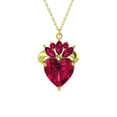 Kraliyet Kalp Kolye - Rodolit garnet 18 ayar altın kolye (40 cm altın rolo zincir) #1plves2