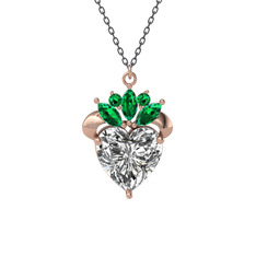 Swarovski ve yeşil kuvars 8 ayar rose altın kolye (40 cm gümüş rolo zincir)