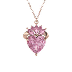 Kraliyet Kalp Kolye - Pembe kuvars 8 ayar rose altın kolye (40 cm rose altın rolo zincir) #1q27i05
