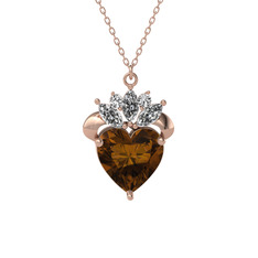 Kraliyet Kalp Kolye - Dumanlı kuvars ve swarovski 925 ayar rose altın kaplama gümüş kolye (40 cm gümüş rolo zincir) #1qpwkm3