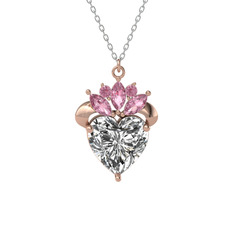 Kraliyet Kalp Kolye - Swarovski ve pembe kuvars 18 ayar rose altın kolye (40 cm beyaz altın rolo zincir) #1ragfi9
