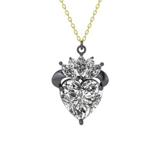 Swarovski ve beyaz zirkon 925 ayar siyah rodyum kaplama gümüş kolye (40 cm gümüş rolo zincir)