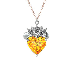 Kraliyet Kalp Kolye - Sitrin ve swarovski 925 ayar gümüş kolye (40 cm rose altın rolo zincir) #1tfc4eo