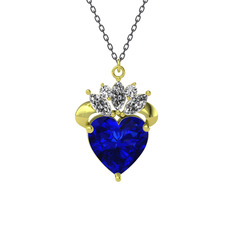Lab safir ve swarovski 925 ayar altın kaplama gümüş kolye (40 cm gümüş rolo zincir)