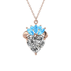 Kraliyet Kalp Kolye - Swarovski ve akuamarin 925 ayar rose altın kaplama gümüş kolye (40 cm gümüş rolo zincir) #1tnvqct