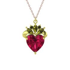 Kraliyet Kalp Kolye - Rodolit garnet ve peridot 925 ayar altın kaplama gümüş kolye (40 cm rose altın rolo zincir) #1tx9vhf