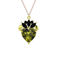 Peridot ve siyah zirkon 925 ayar altın kaplama gümüş kolye (40 cm gümüş rolo zincir)