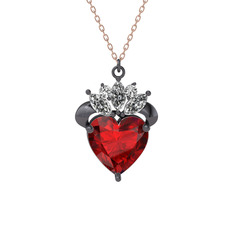 Garnet ve beyaz zirkon 925 ayar siyah rodyum kaplama gümüş kolye (40 cm rose altın rolo zincir)