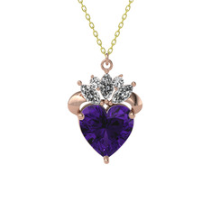 Kraliyet Kalp Kolye - Ametist ve swarovski 14 ayar rose altın kolye (40 cm altın rolo zincir) #1v9l1l3