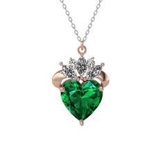 Kraliyet Kalp Kolye - Yeşil kuvars ve swarovski 18 ayar rose altın kolye (40 cm beyaz altın rolo zincir) #1vvmas9