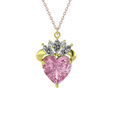 Kraliyet Kalp Kolye - Pembe kuvars ve swarovski 18 ayar altın kolye (40 cm rose altın rolo zincir) #1w1joej