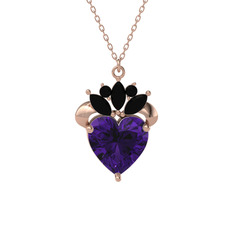 Kraliyet Kalp Kolye - Ametist ve siyah zirkon 8 ayar rose altın kolye (40 cm rose altın rolo zincir) #1wdo2nr