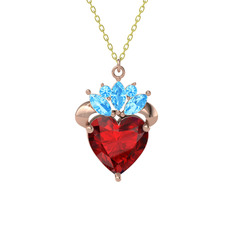 Kraliyet Kalp Kolye - Garnet ve akuamarin 14 ayar rose altın kolye (40 cm altın rolo zincir) #1wiltw9