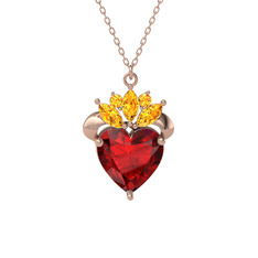 Garnet ve sitrin 14 ayar rose altın kolye (40 cm gümüş rolo zincir)