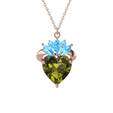 Peridot ve akuamarin 18 ayar rose altın kolye (40 cm gümüş rolo zincir)