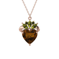 Kraliyet Kalp Kolye - Dumanlı kuvars ve peridot 14 ayar rose altın kolye (40 cm gümüş rolo zincir) #1wyt99o