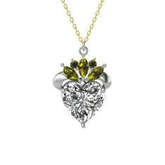 Beyaz zirkon ve peridot 18 ayar beyaz altın kolye (40 cm altın rolo zincir)