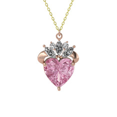 Kraliyet Kalp Kolye - Pembe kuvars ve swarovski 925 ayar rose altın kaplama gümüş kolye (40 cm altın rolo zincir) #1xvu0zw