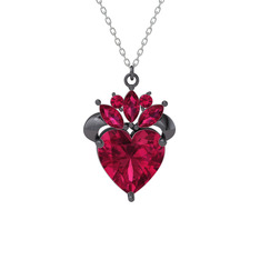 Kraliyet Kalp Kolye - Rodolit garnet 925 ayar siyah rodyum kaplama gümüş kolye (40 cm gümüş rolo zincir) #1y06uru