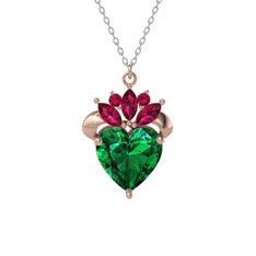 Kraliyet Kalp Kolye - Yeşil kuvars ve rodolit garnet 925 ayar rose altın kaplama gümüş kolye (40 cm gümüş rolo zincir) #1y0fk2w