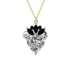 Kraliyet Kalp Kolye - Swarovski ve siyah zirkon 8 ayar beyaz altın kolye (40 cm altın rolo zincir) #1y3sg62