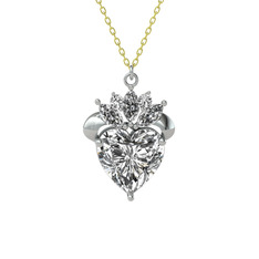 Swarovski ve beyaz zirkon 14 ayar beyaz altın kolye (40 cm gümüş rolo zincir)