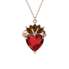 Kraliyet Kalp Kolye - Garnet ve dumanlı kuvars 18 ayar rose altın kolye (40 cm rose altın rolo zincir) #1y8o1dq