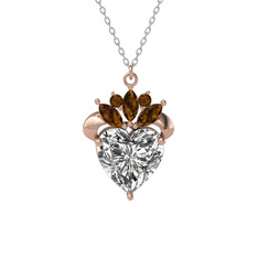 Swarovski ve dumanlı kuvars 8 ayar rose altın kolye (40 cm beyaz altın rolo zincir)