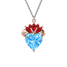 Kraliyet Kalp Kolye - Akuamarin ve garnet 8 ayar rose altın kolye (40 cm gümüş rolo zincir) #1yemymd