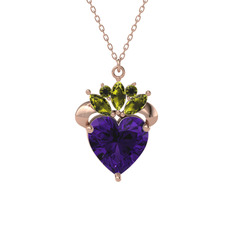 Ametist ve peridot 18 ayar rose altın kolye (40 cm rose altın rolo zincir)