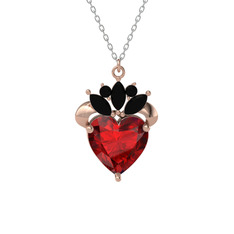Garnet ve siyah zirkon 18 ayar rose altın kolye (40 cm beyaz altın rolo zincir)