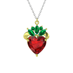 Garnet ve yeşil kuvars 14 ayar altın kolye (40 cm gümüş rolo zincir)